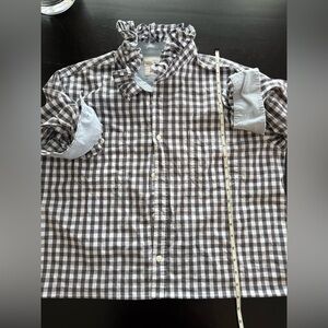 One of a kind Upcycled dress shirt with ruffle collar